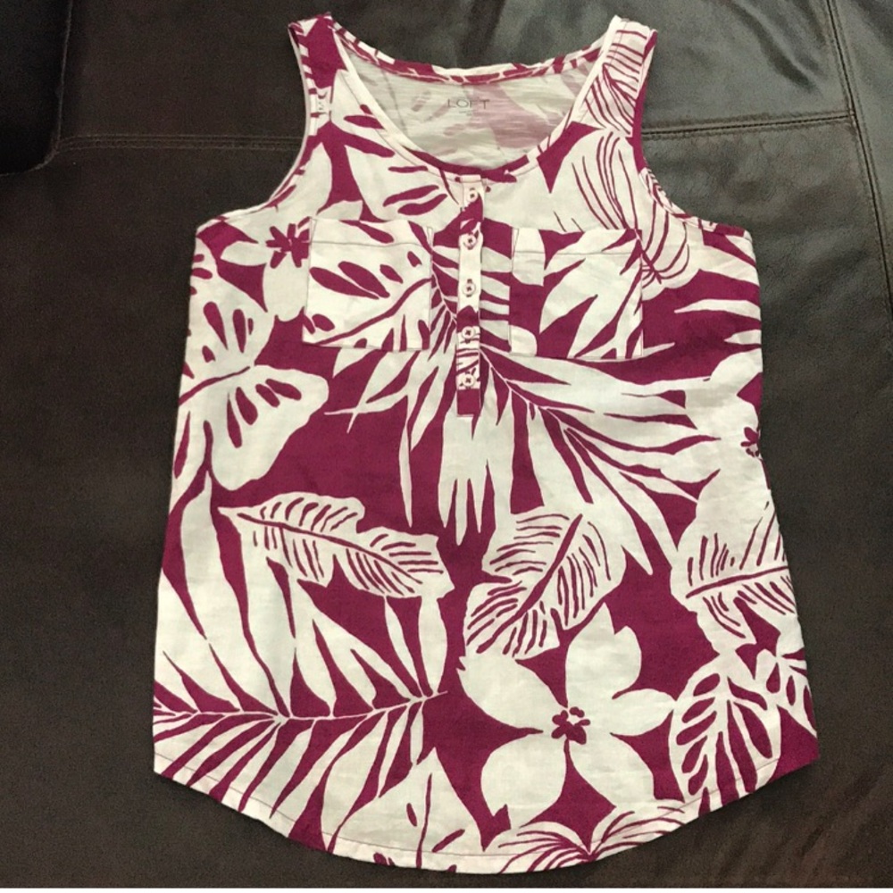 LOFT Floral Linen Cotton Blend Tank